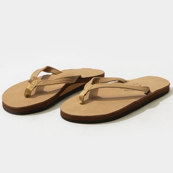 Rainbow Narrow Strap Leather Flip Flop Sandals - Picture 1 of 10